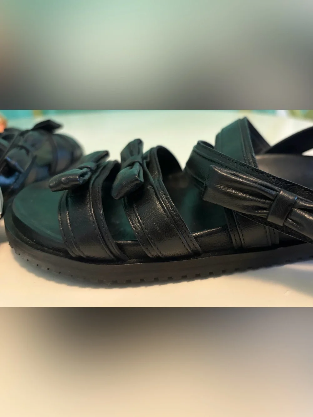 Free People Black Leather Bow-Strap Sandals Sz 9